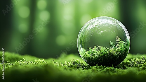 Enchanted Floating Forest Within a Bubble - Tranquil Green Oasis of Untouched Nature in a Surreal Atmosphere