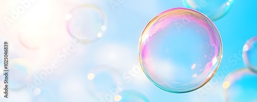 Enchanting Floating Rainbow Bubble in Soft Dreamy Sky - Joyful Magical Scene Captured in Ethereal Light for Whimsical Art and Design