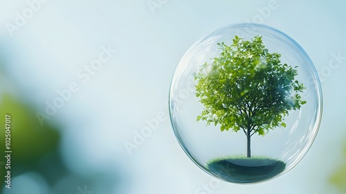 Mystical Floating Tree in a Bubble - Serene Nature Scene in an Untouched Landscape Perfect for Fantasy and Tranquil Imagery