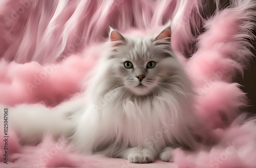 The cats have exaggerated, with enormous, fluffy tails like cotton candy
