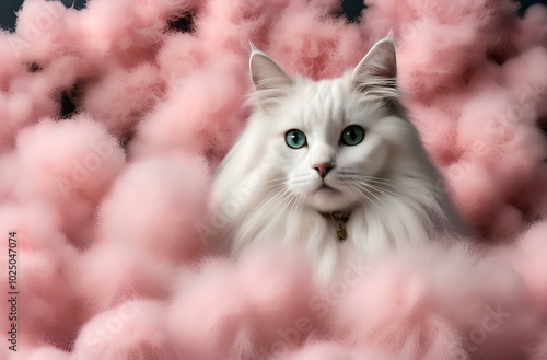 The cats have exaggerated, with enormous, fluffy tails like cotton candy