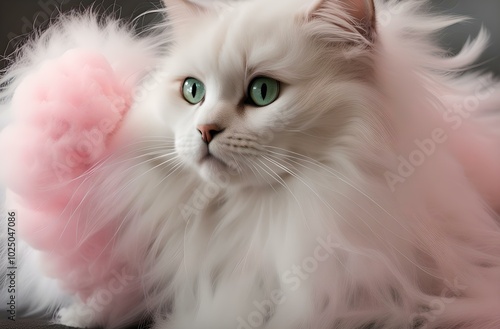 The cats have exaggerated, with enormous, fluffy tails like cotton candy