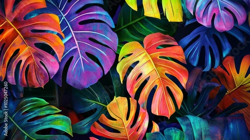 Wallpaper Mural Large, colorful leaves create a vibrant pattern Torontodigital.ca