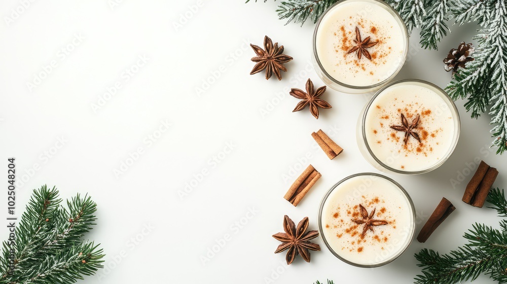 Classic Eggnog with Winter Attributes -- AI generated illustration. Classic Eggnog with Winter Attributes -- AI generated illustration.