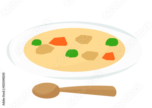 お皿に入った美味しそうなクリームシチュー。ベクターイラスト