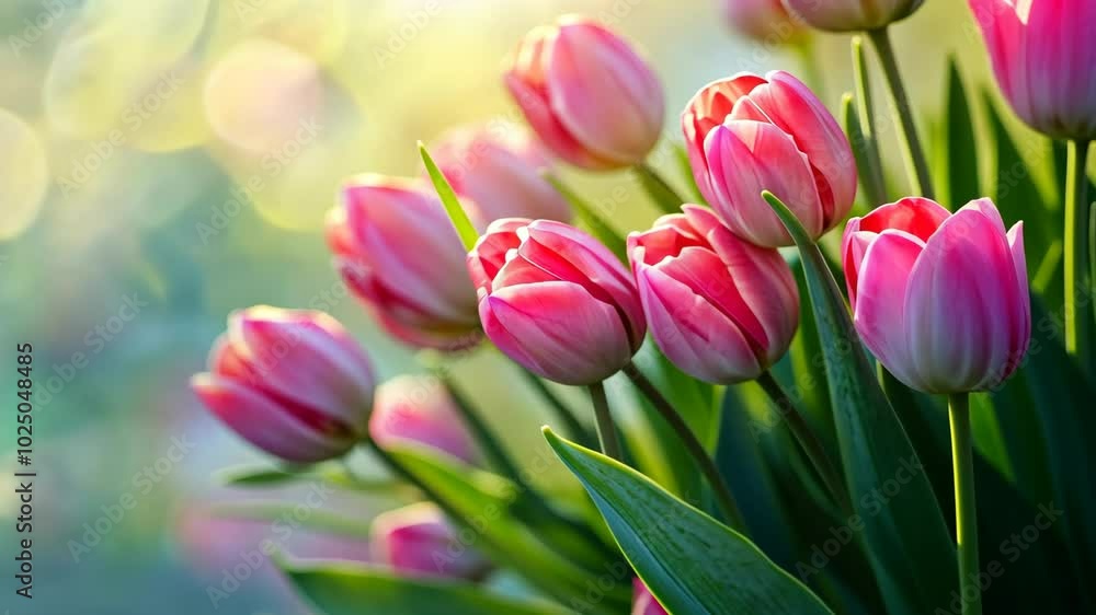 Pink tulips bloom in the sunlight on a spring day Pink tulips bloom in the sunlight on a spring day