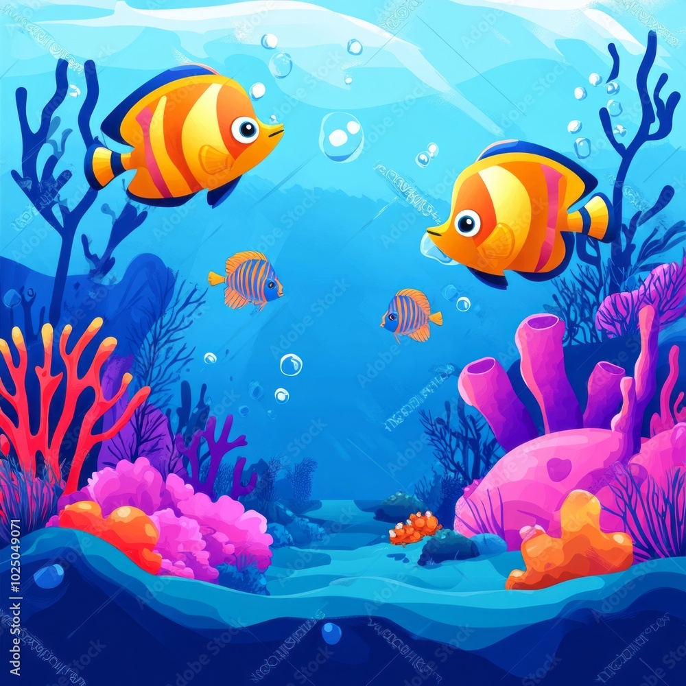 Fototapeta premium Colorful Fish Coral Reefs Underwater Cartoon Vector Illustration