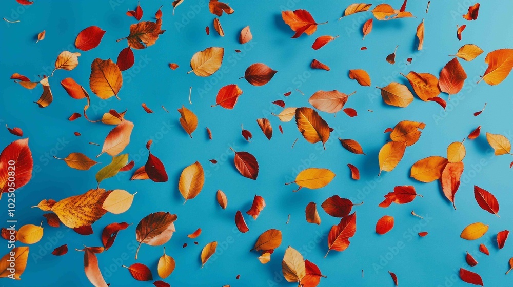 Beautiful bright colorful autumn leaves falling in the air isolated on blue background. Zero gravity or levitation autumn conception. High resolution image.
Beautiful bright colorful autumn leaves falling in the air isolated on blue background. Zero gravity or levitation autumn conception. High resolution image.