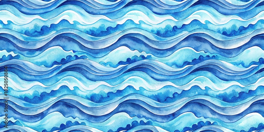 Watercolor sea seamless pattern with blue waves Watercolor sea seamless pattern with blue waves