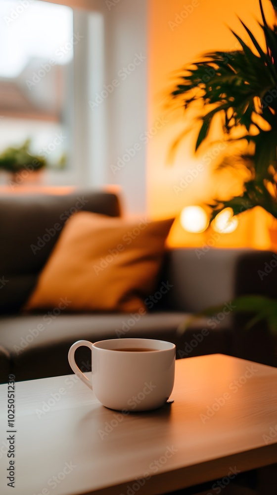Cozy Living Room with Warm Lighting and Plush Furniture Cozy Living Room with Warm Lighting and Plush Furniture