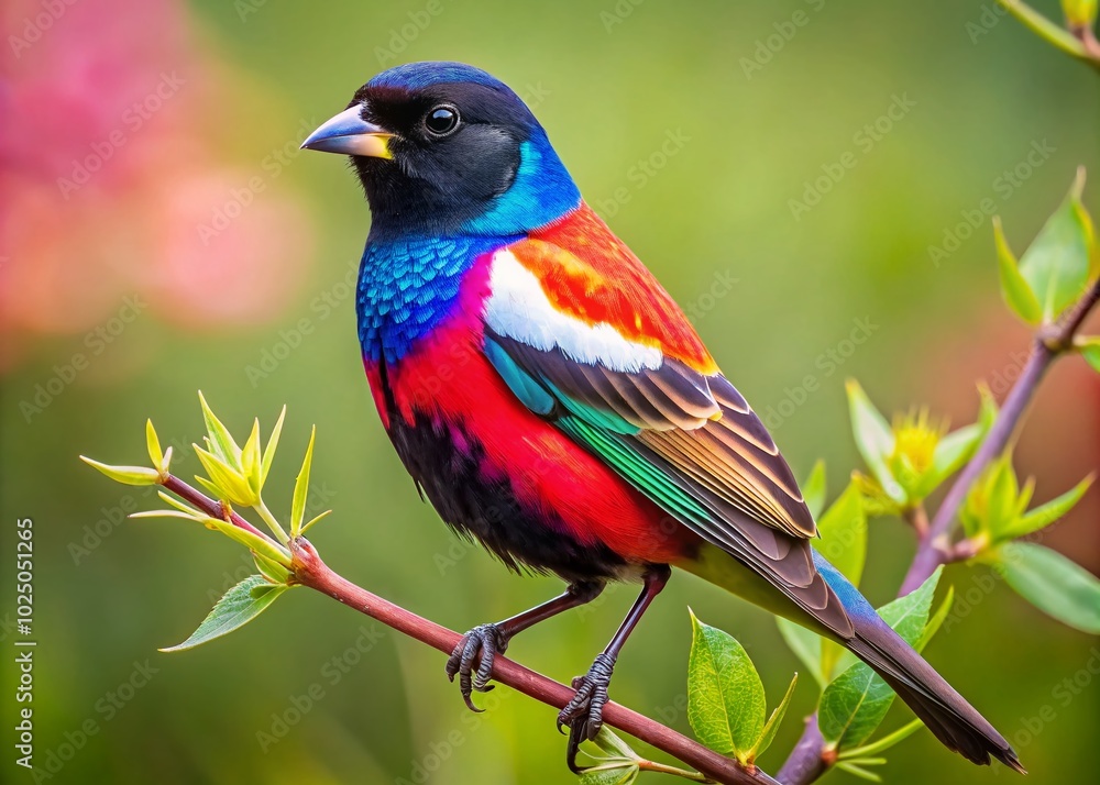 Beautiful Lark Bunting perched on a branch in vibrant natural habitat showcasing its colorful plumage Beautiful Lark Bunting perched on a branch in vibrant natural habitat showcasing its colorful plumage