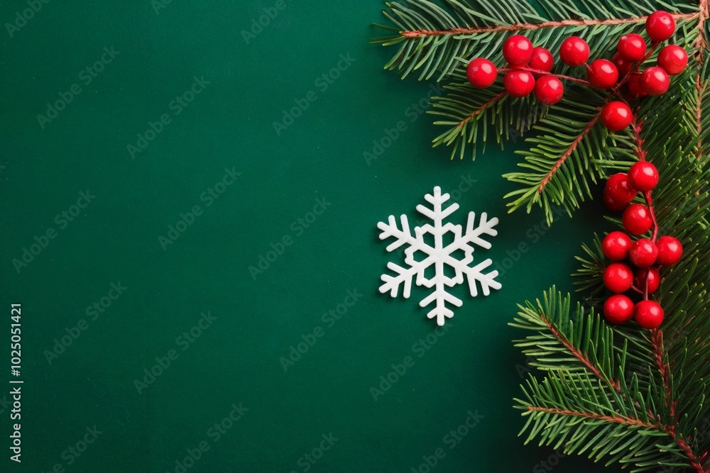 © Elathi - christmas background with christmas tree branches and decorations on dark green background © Elathi - christmas background with christmas tree branches and decorations on dark green background