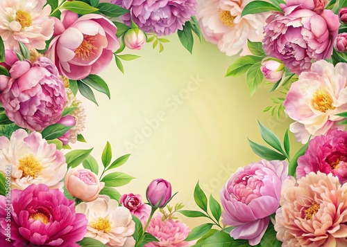 Beautiful Peony Border Design for Elegant Invitations, Stationery, and Floral Art Projects in Soft Pastel Colors