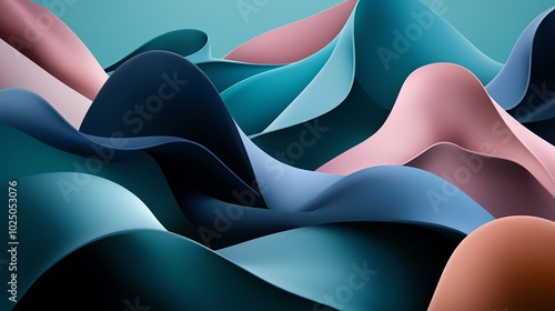 A vibrant display of flowing, smooth abstract waves in shades of blue, pink, and green, creating a dynamic, contemporary design.