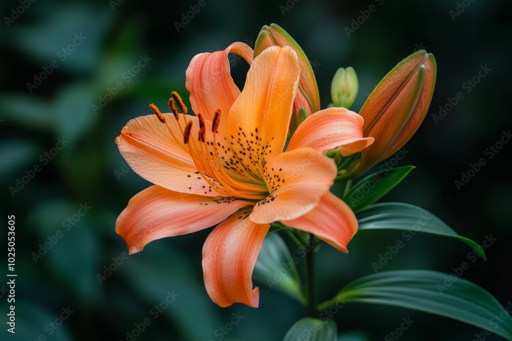 Orange lily flower in a garden setting Orange lily flower in a garden setting