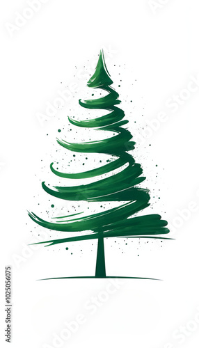 green  brush stroke art Christmas  tree simple logo , minimalism, white background