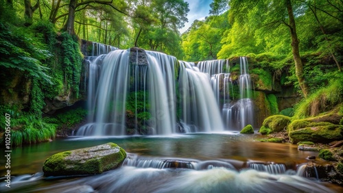 Long exposure of a waterfall in the forest wallpaper