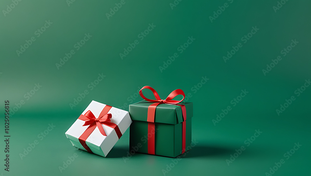 christmas decorations gift box green background render christmas decorations gift box green background render