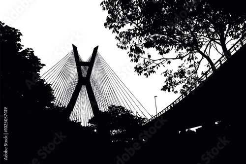 Obraz na płótnie silhouette of Estaiada Bridge in São Paulo city, Brazil w salonie