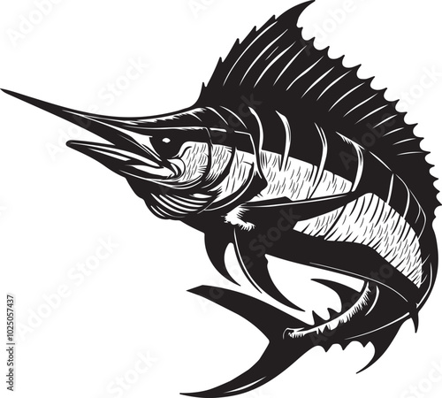 Marlin fish Vector, Silhouette, Illustration Black color