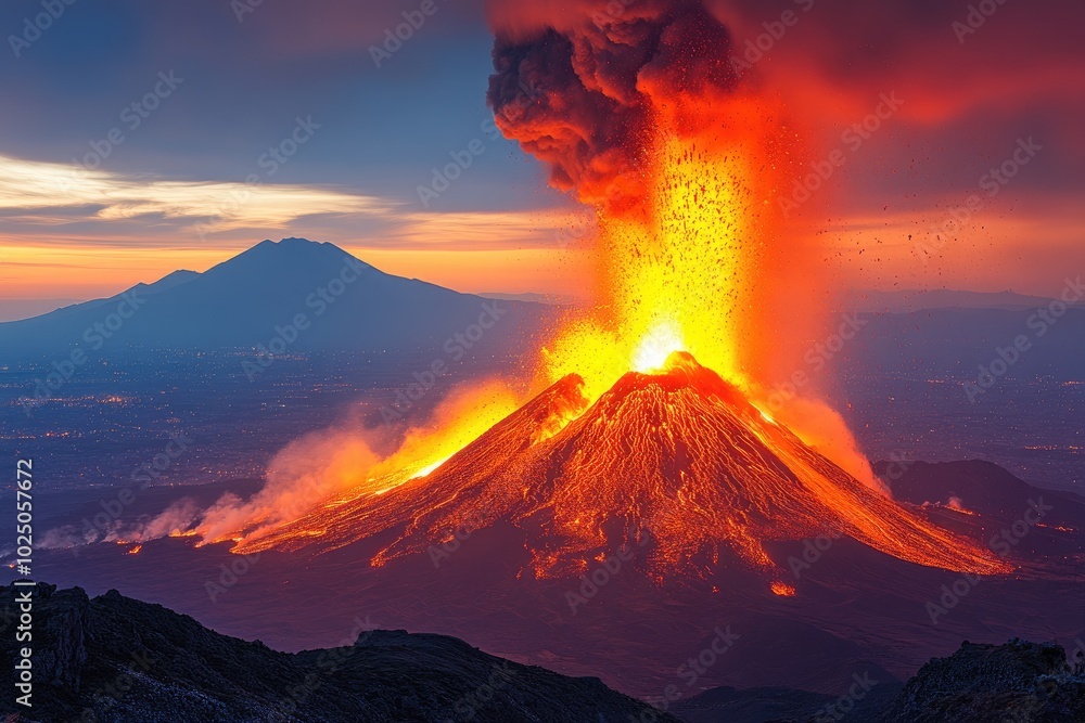 Fototapeta premium Eruption of Vesuvius volcano in Naples. Natural disasters concept. Copy space