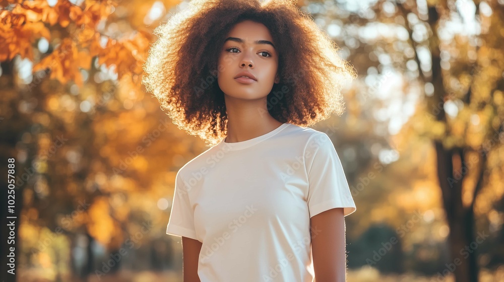 T-shirt mock up of a woman in a cream shirt Fall Autumn Halloween
