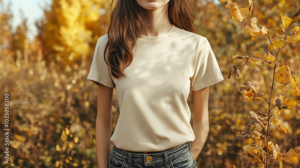T-shirt mock up of a woman in a cream shirt Fall Autumn Halloween
T-shirt mock up of a woman in a cream shirt Fall Autumn Halloween