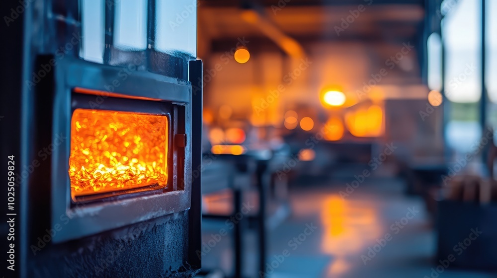 A close-up of a glassblowing workshop, featuring a furnace with glowing, molten glass ready to be shaped into art A close-up of a glassblowing workshop, featuring a furnace with glowing, molten glass ready to be shaped into art