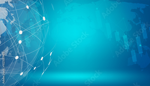 Global network background. World map with coherent nodes along the lines. Icon Communications. social network. information technology