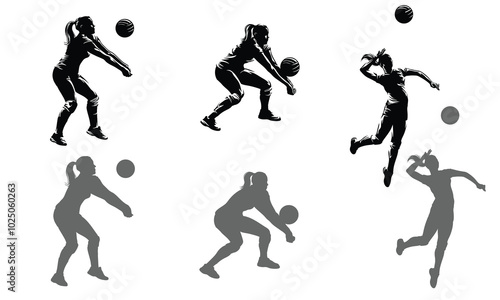 isolated female volleyball player silhouette with a white background