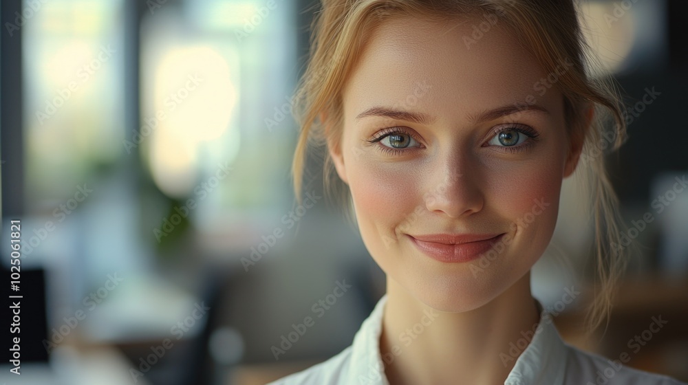 Professional Portrait of a Happy Businesswoman in Office Setting Professional Portrait of a Happy Businesswoman in Office Setting