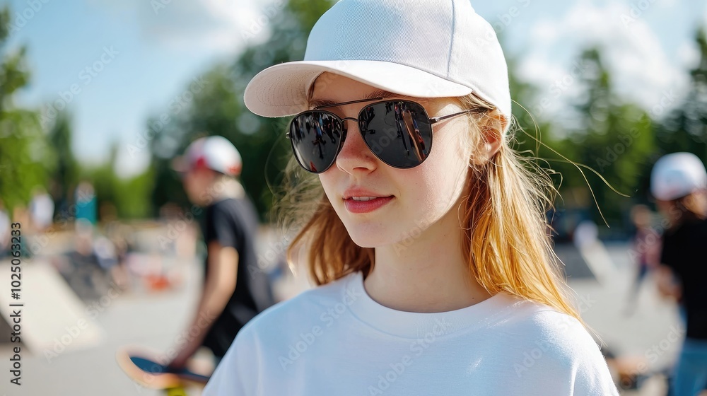 Young Skater in Sunglasses and Cap at Skatepark Young Skater in Sunglasses and Cap at Skatepark