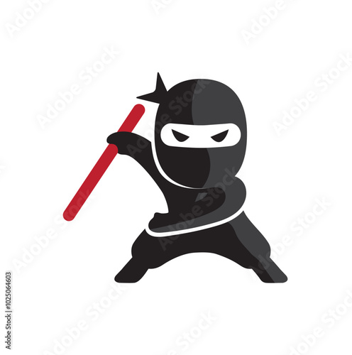 Creative Little Ninja Silhouette Logo Vector Design Illustration