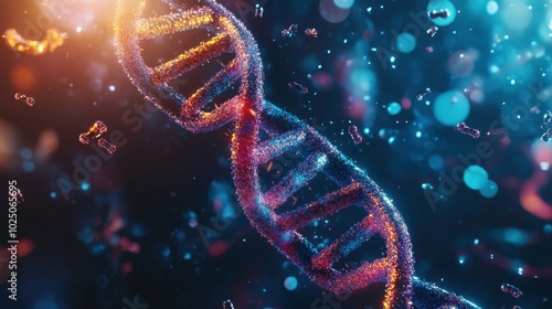 Glowing Double Helix of DNA with Vibrant Strands photo