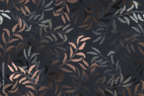 Ash branches tree leaves premium vector seamless pattern. Summer fashion dres...