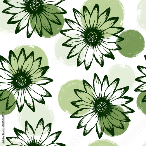 Chamomile rustic vector endless rapport. Camomile daisy blossom over circles ...