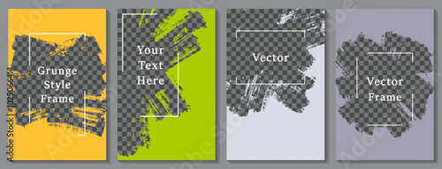 Painted frame social media story post template set. Simple banner design vector collection. Text place transparent background. Social media story publication layouts.  Editable blog posters