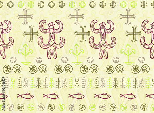 Картината върху платно Pagan goddess trypillia culture seamless pattern