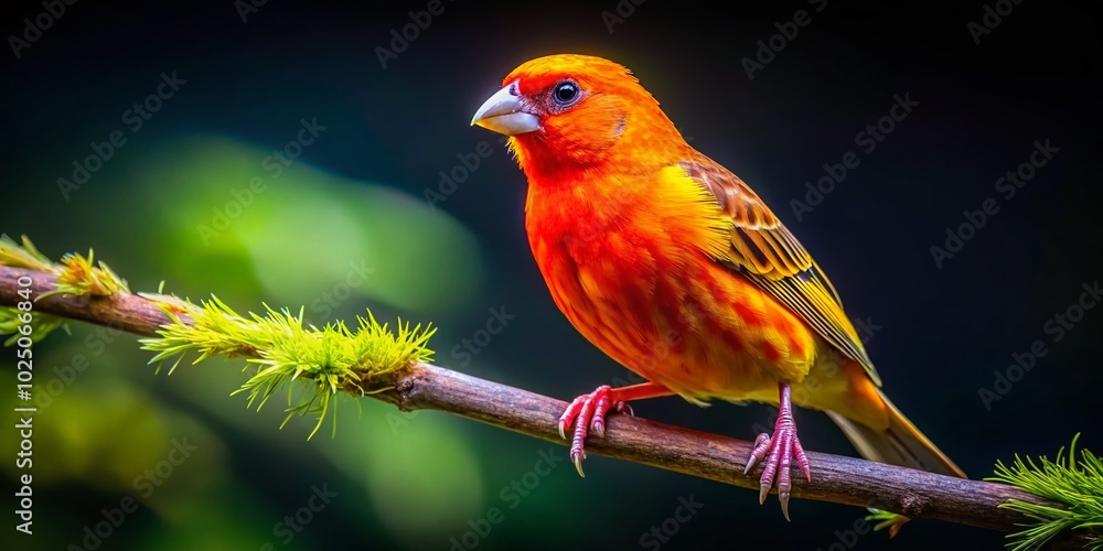 Bright and Colorful Canario Bird Perched on a Branch Captured in Nature, Showcasing Its Vibrant Feathers and Charming Bright and Colorful Canario Bird Perched on a Branch Captured in Nature, Showcasing Its Vibrant Feathers and Charming