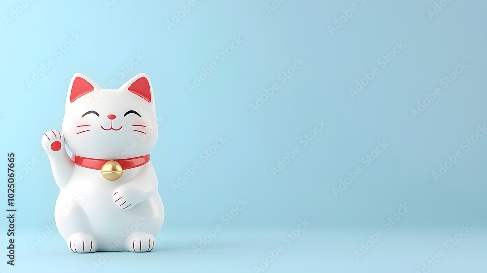 Fototapeta premium Golden Maneki Neko Figurine - Beckoning Cat Symbolizing Good Fortune Prosperity for Shopfront Decor Ideal for Prosperity-Themed Designs