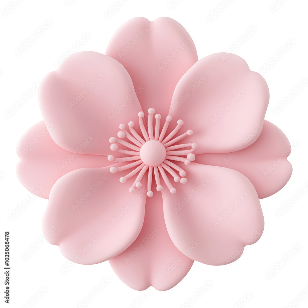 Pink 3D Sakura Flower Illustration showcasing soft petals and detailed stamen in a minimalist, three-dimensional design. Isolated on transparent background, png. Pink 3D Sakura Flower Illustration showcasing soft petals and detailed stamen in a minimalist, three-dimensional design. Isolated on transparent background, png.