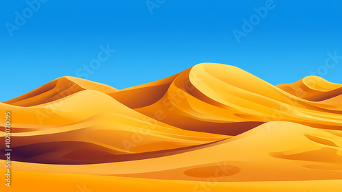 A tranquil desert backdrop with rolling sand dunes and a clear blue sky, creating a peaceful and serene setting. Rolling Sand Dunes. Illustration