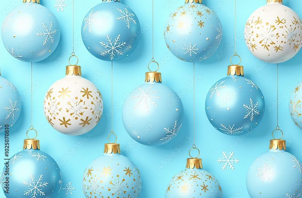 light blue and gold Christmas ornaments baubles pattern with snowflakes on them - light blue and gold Christmas ornaments baubles pattern with snowflakes on them -