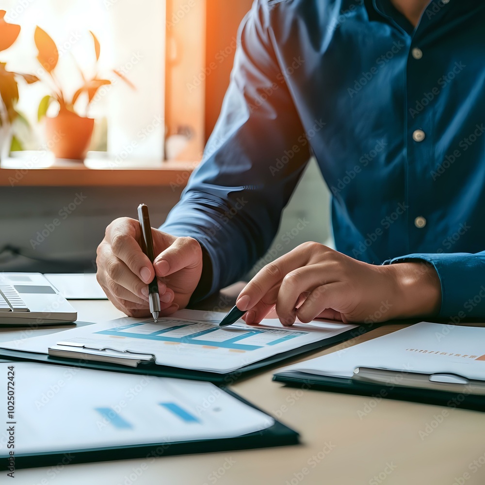 Focused Analysis: Business Professional Reviewing Financial Reports Focused Analysis: Business Professional Reviewing Financial Reports