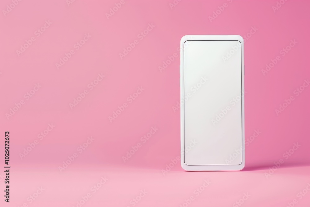 Phone with vertical clean white screen isolated on a pink background. Mock Up Display. Smartphone gadget for advertising. Top above view. Mobile phone with empty blank screen. Layout template Phone with vertical clean white screen isolated on a pink background. Mock Up Display. Smartphone gadget for advertising. Top above view. Mobile phone with empty blank screen. Layout template