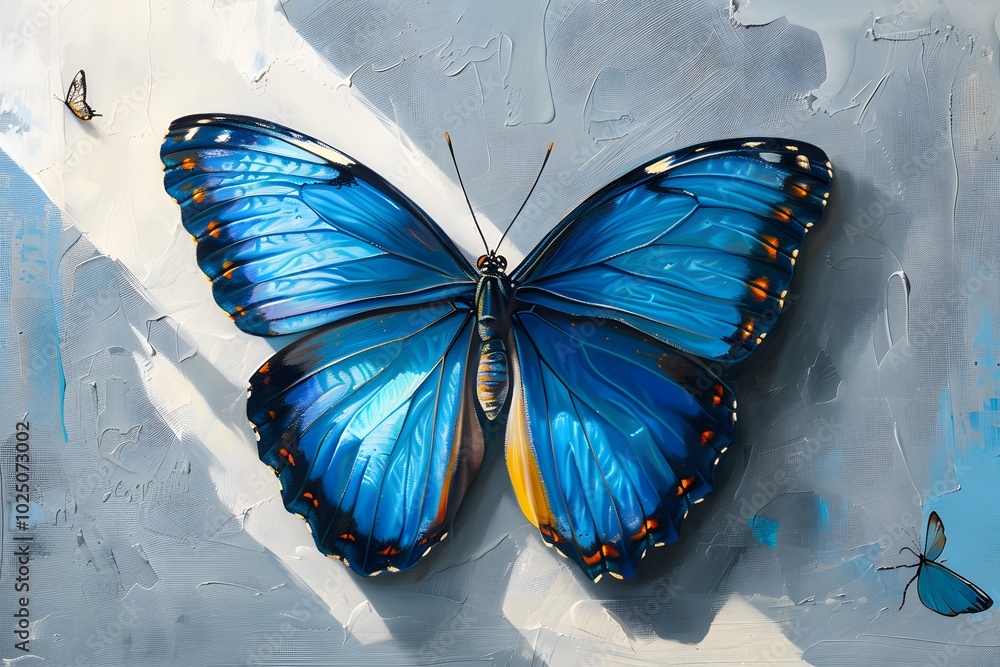 Fototapeta premium Stunning Blue Butterfly Artwork with Intricate Details and Soft Background