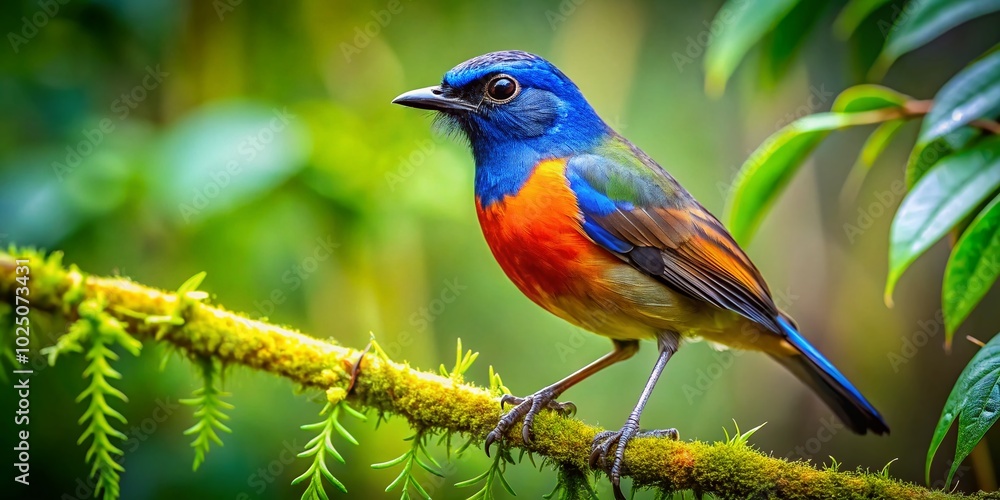 Obraz premium Captivating Snip Bird Perched on a Branch Amidst Lush Greenery in a Serene Natural Environment