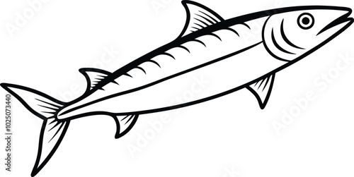 barracuda fish vector art, and line art illustration design. Outlined Barracuda Fish Catching The Fishing Lure Graphic Design. Hand Drawn line art Isolated On Transparent Background.
