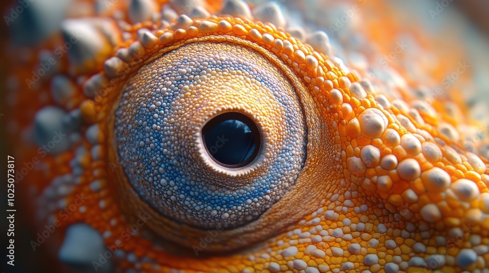 Obraz premium A detailed intricate macro of a chameleon skin, highlighting its texture, patterns and hues variations