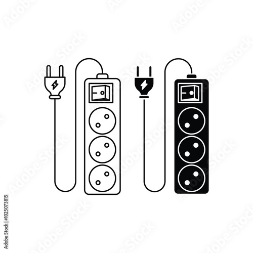 Electric socket vector icon set. Cable network filter symbol